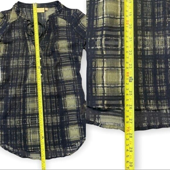 Princess by Vera Wang Blouse Women’s XS Windowpane Plaid Green Lace Up Tunic - Picture 6 of 8